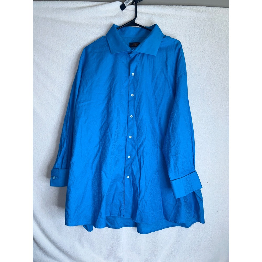 Steven Land Mens Turquoise Blue Paisley Jacquard Dress Shirt 20 34/35 Big & Tall